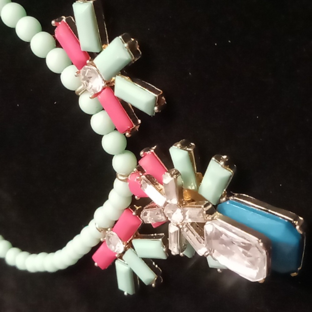 J. Crew Charming Beaded Necklace with Pink and Blue Accents 16 +3 in. Long
